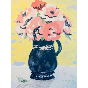 Blue Vase with Pink Flowers